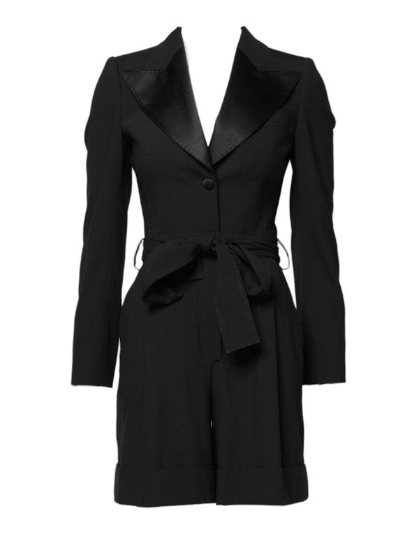 Dolce & Gabbana Overcoats - Black Wool Jumpsuit Dress Women Coat Jacket