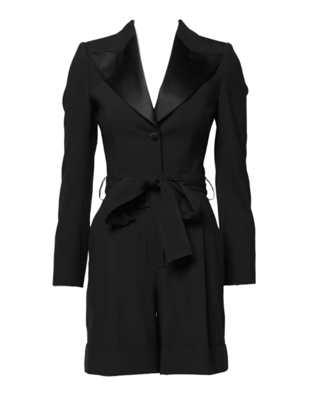 Dolce &amp; Gabbana Black Wool Jumpsuit Dress Women Coat Jacket