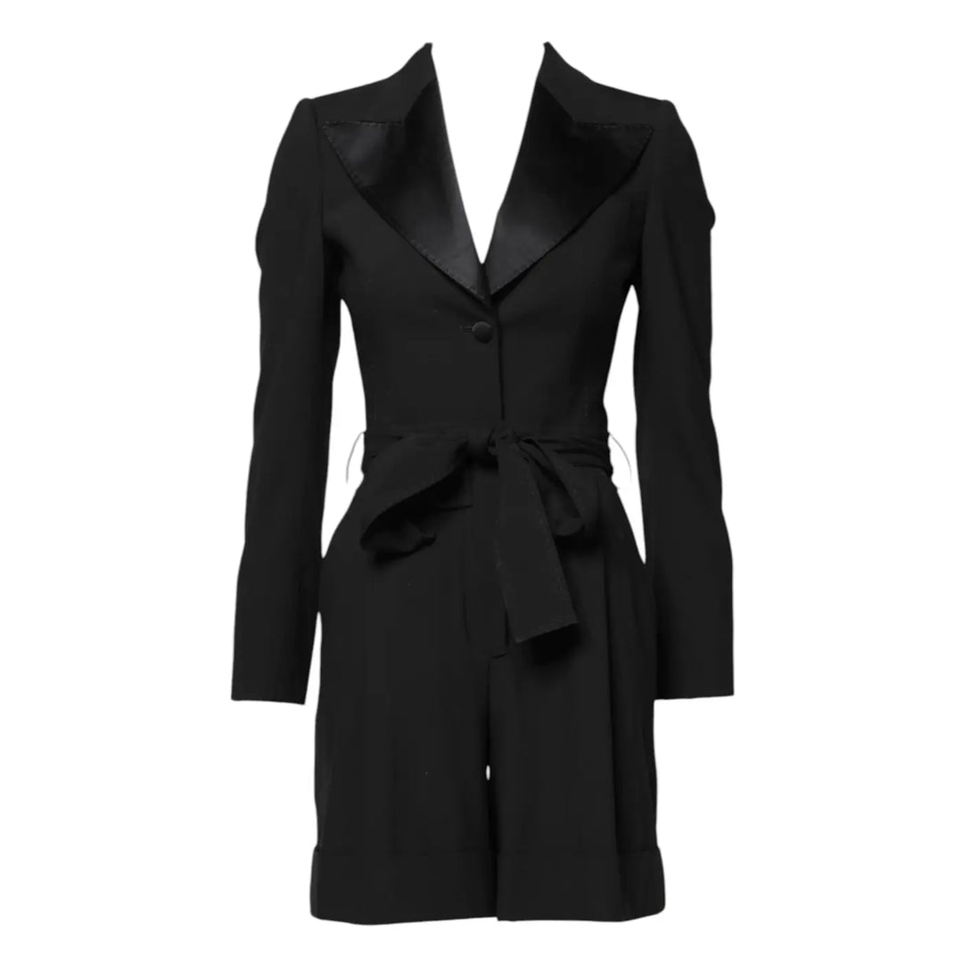 Dolce &amp; Gabbana Black Wool Jumpsuit Dress Women Coat Jacket