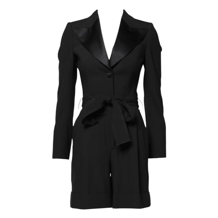 Dolce &amp; Gabbana Black Wool Jumpsuit Dress Women Coat Jacket