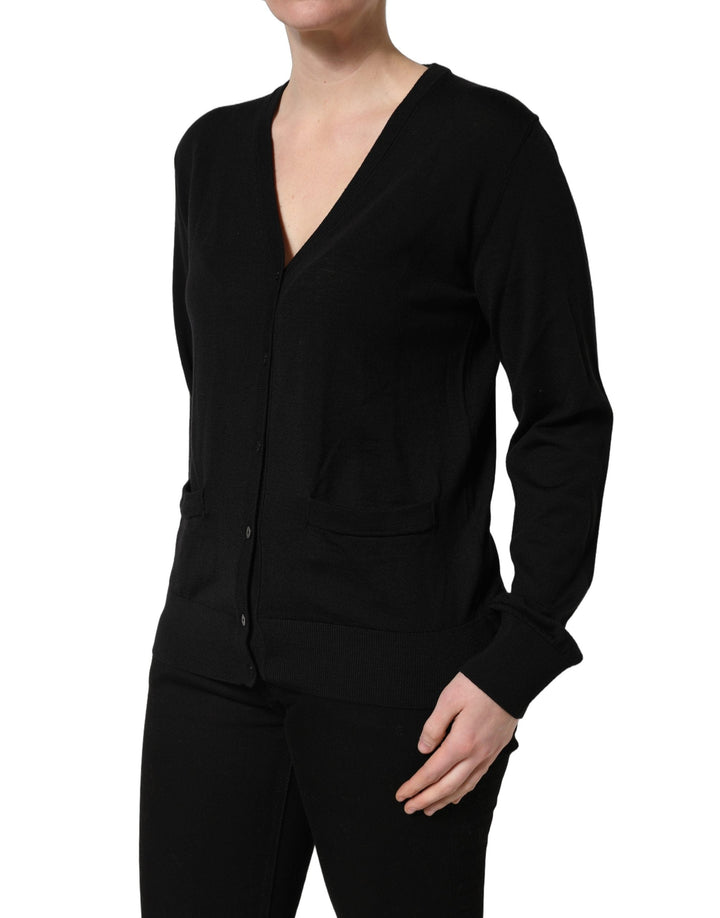Dolce &amp; Gabbana Sweaters - Black Wool Knit Button Cardigan Sweater