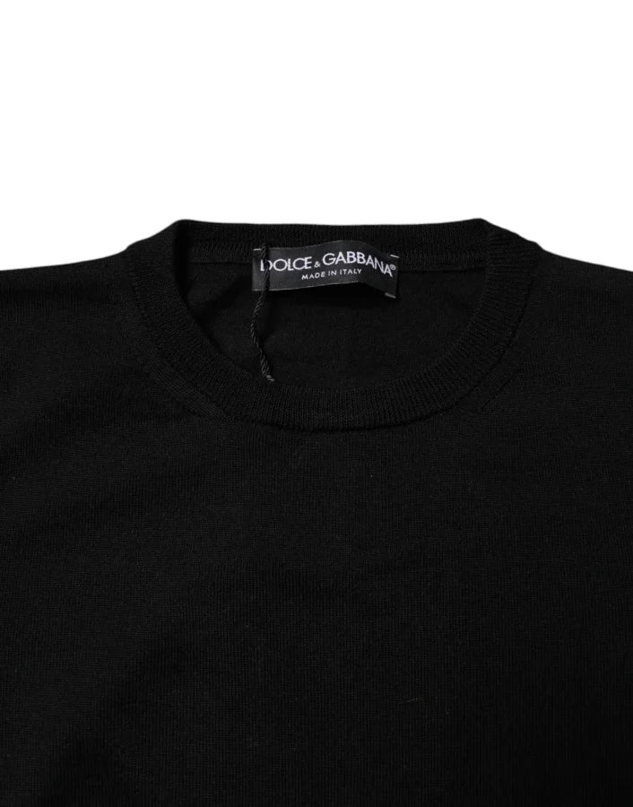 Dolce &amp; Gabbana Black Wool Knit Crew Neck Pullover Sweater