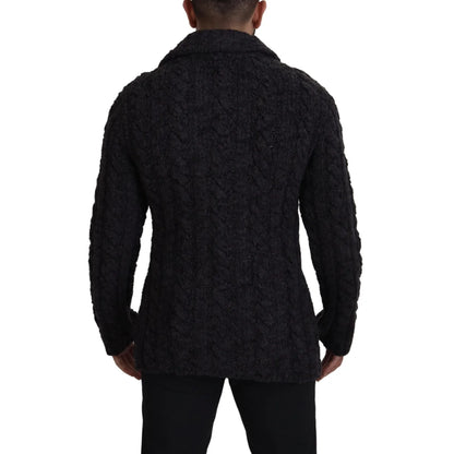 Dolce & Gabbana Black Wool Knit Double Breasted Coat Jacket