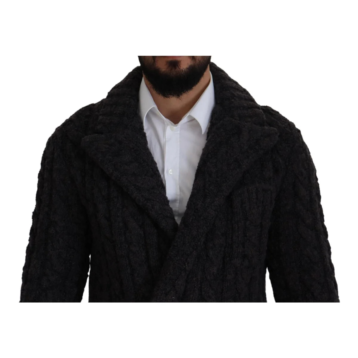 Dolce & Gabbana Black Wool Knit Double Breasted Coat Jacket