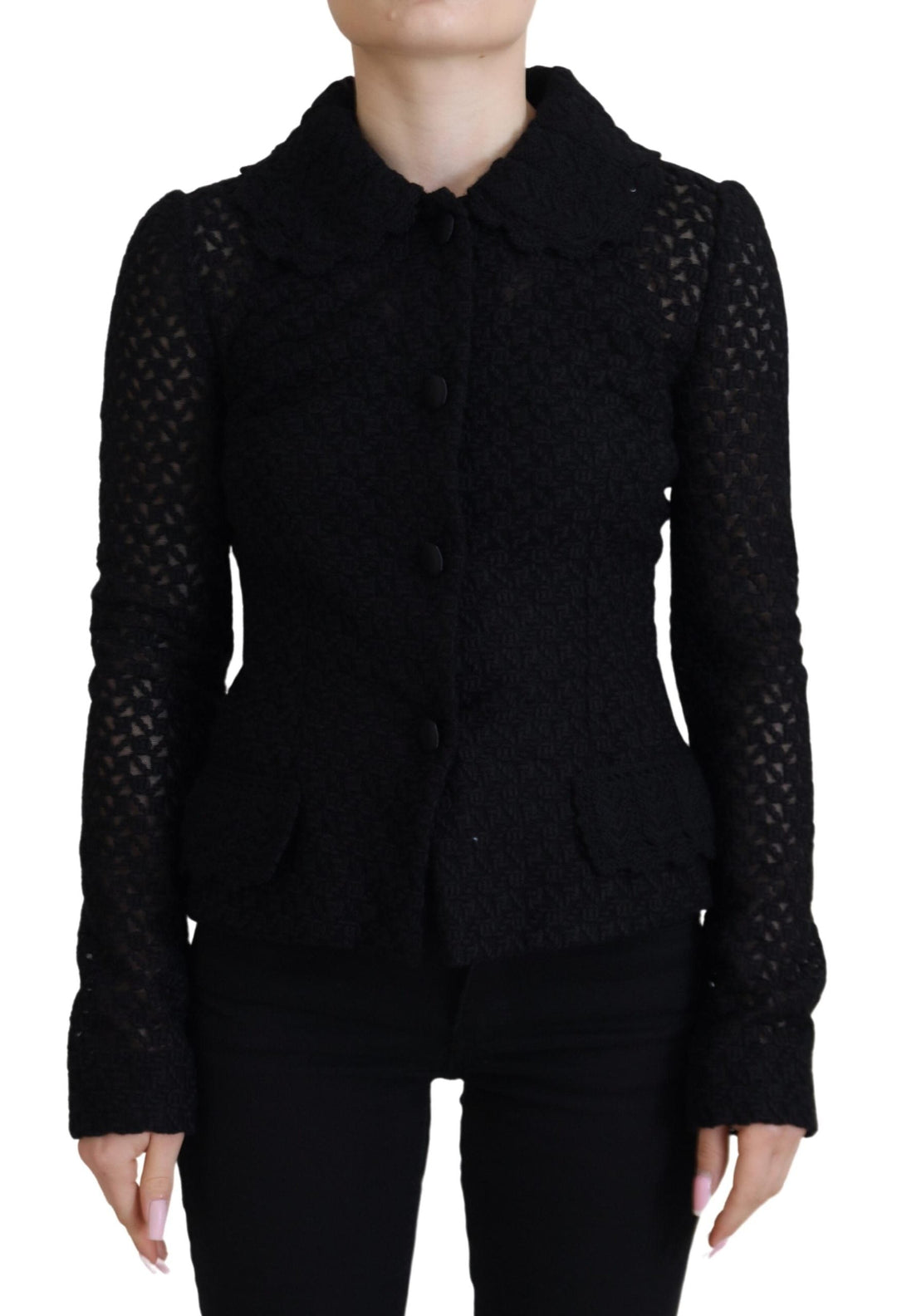 Dolce &amp; Gabbana Coats Jackets - Black Wool Knitted Button Down Collar Jacket