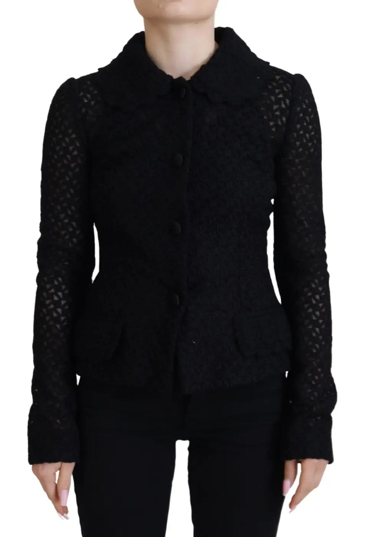 Dolce &amp; Gabbana Black Wool Knitted Button Down Collar Jacket