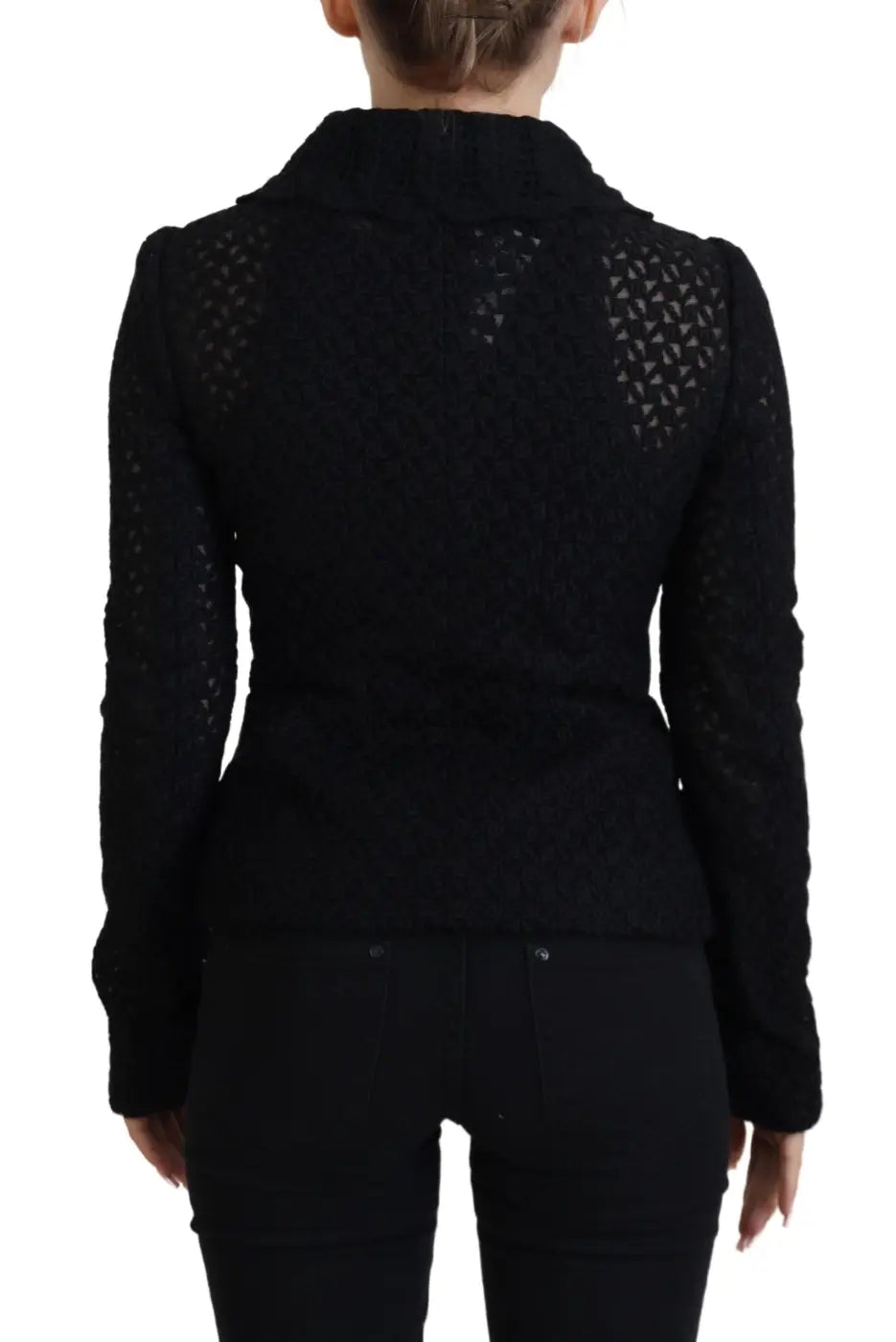 Dolce &amp; Gabbana Black Wool Knitted Button Down Collar Jacket