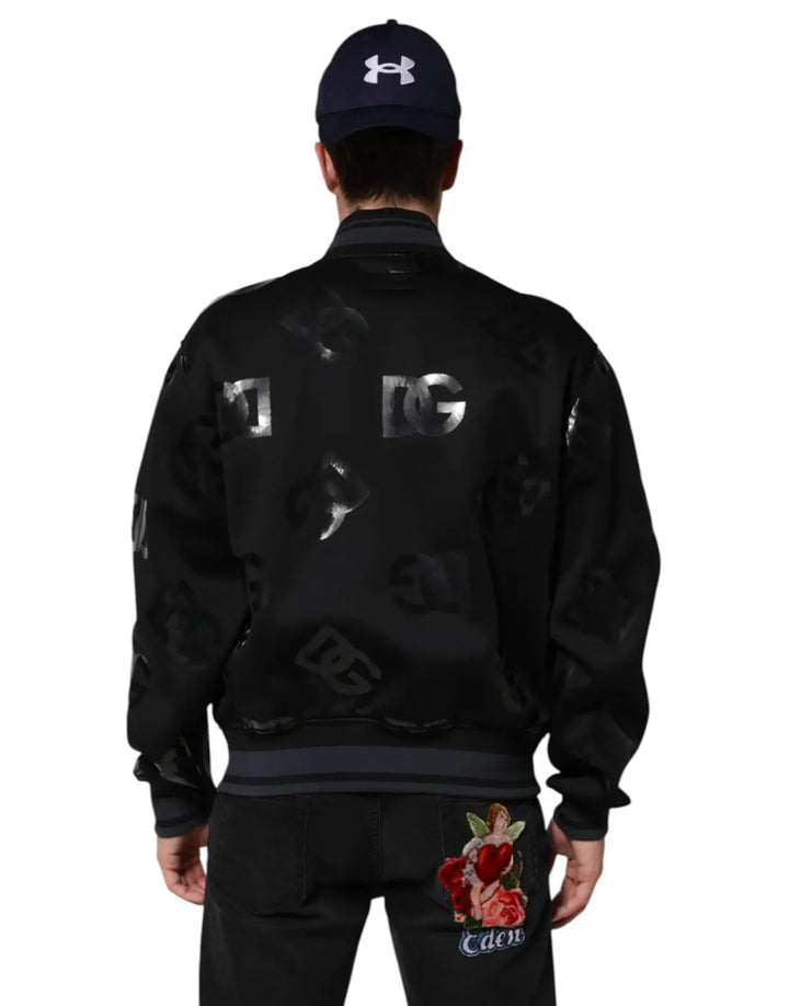 Dolce &amp; Gabbana Black Wool Logo DG Mania Men Bomber Jacket