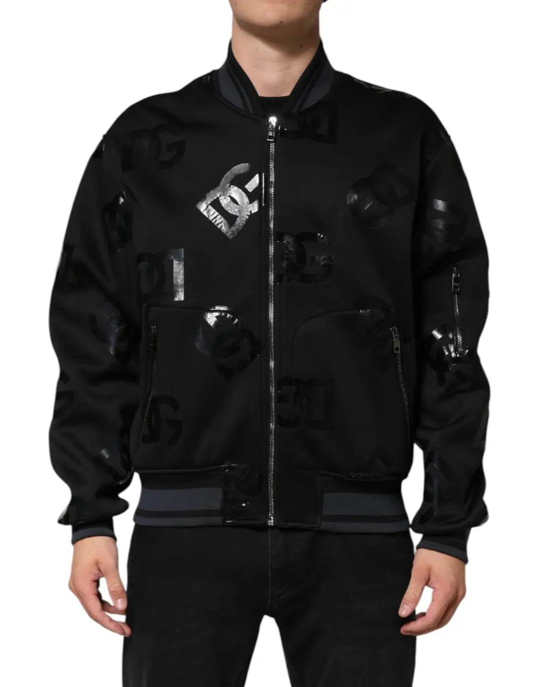Dolce &amp; Gabbana Black Wool Logo DG Mania Men Bomber Jacket