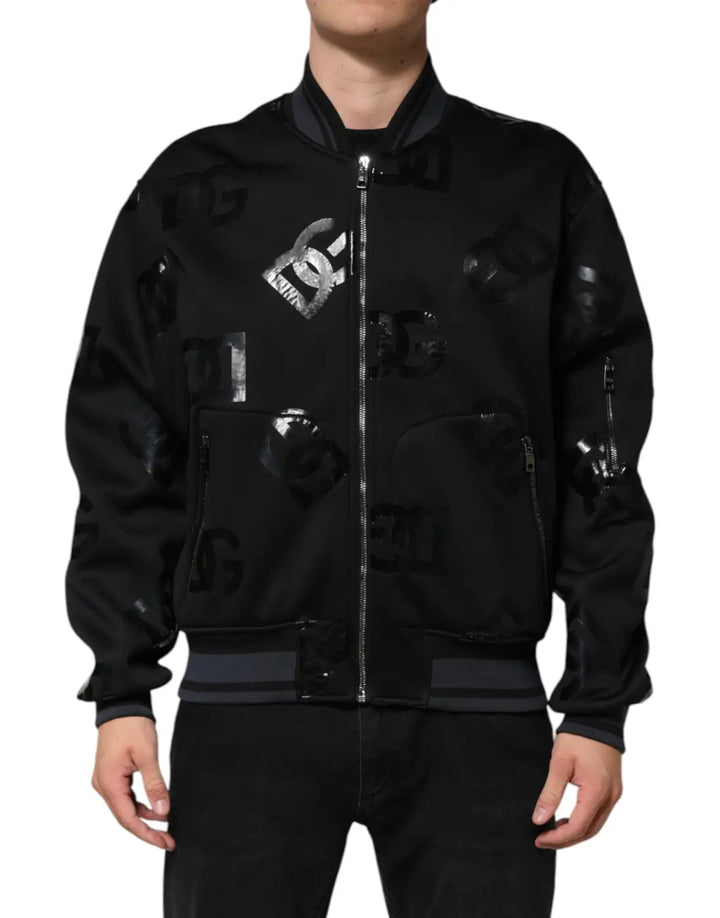 Dolce &amp; Gabbana Black Wool Logo DG Mania Men Bomber Jacket