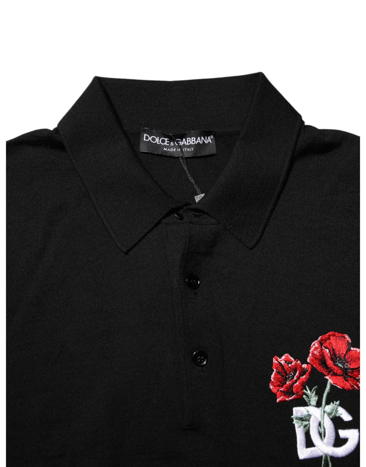 Dolce &amp; Gabbana Black Wool Logo Floral Short Sleeve T-shirt