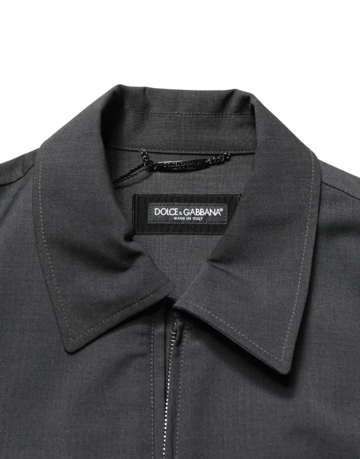 Dolce & Gabbana Black Wool Logo Full Zip Men Bomber Jacket