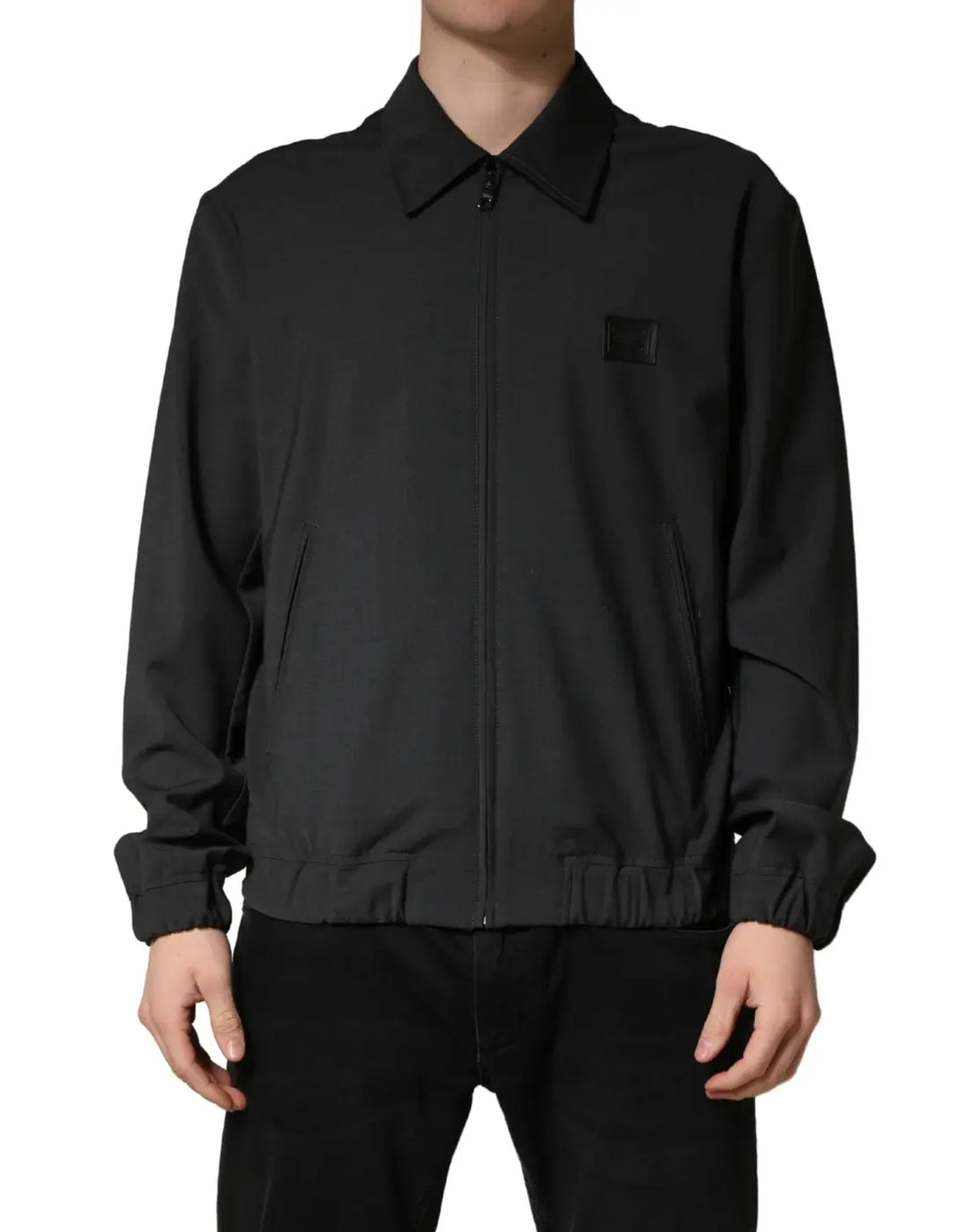Dolce &amp; Gabbana Black Wool Logo Full Zip Men Bomber Jacket