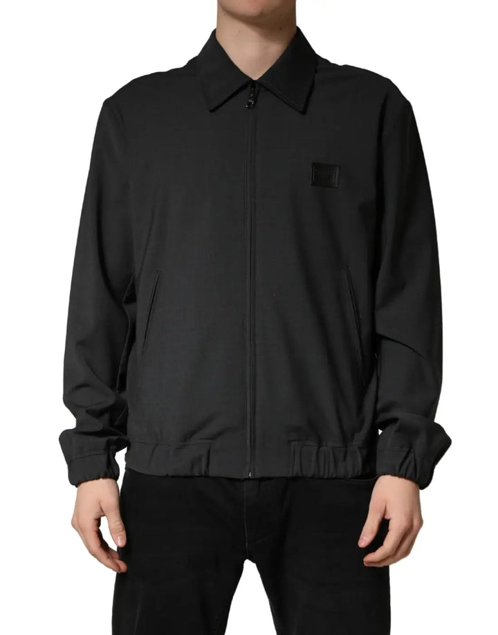 Dolce &amp; Gabbana Black Wool Logo Full Zip Men Bomber Jacket