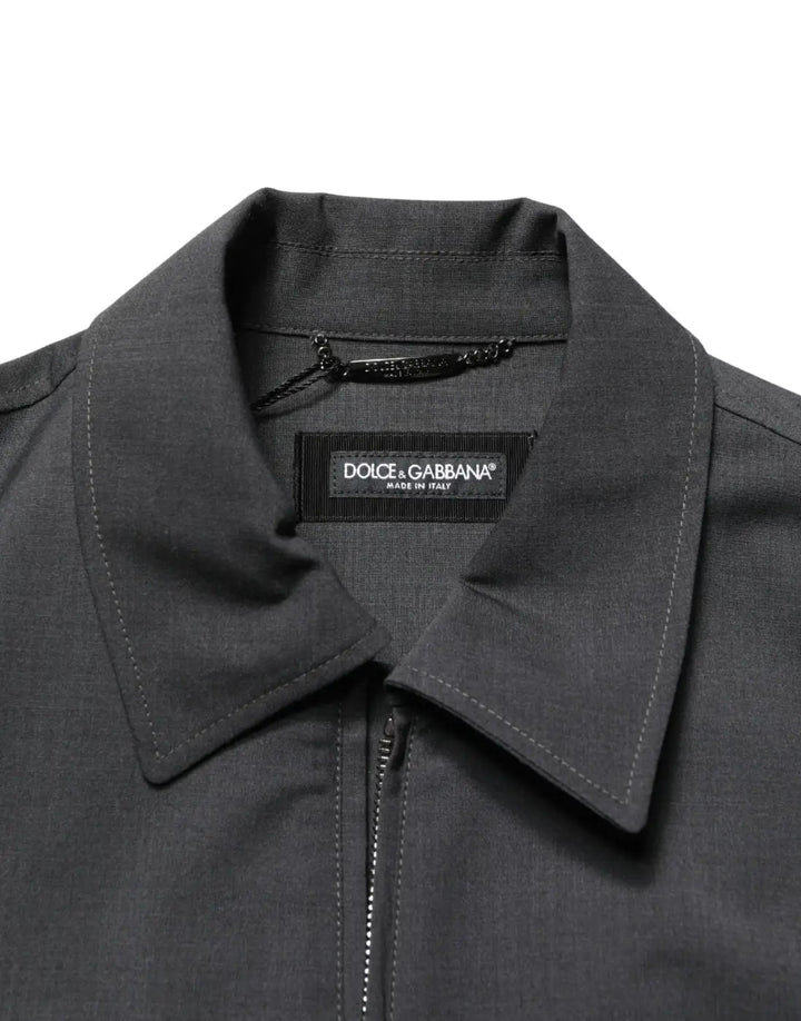 Dolce &amp; Gabbana Black Wool Logo Full Zip Men Bomber Jacket