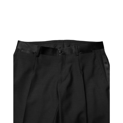 Dolce & Gabbana Black Wool Mid Waist Formal Trousers for Men