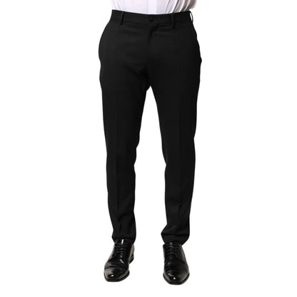 Dolce & Gabbana Black Wool Mid Waist Formal Trousers for Men