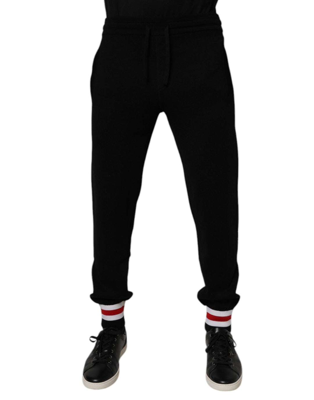 Dolce &amp; Gabbana Black Wool Mid Waist Jogger Sweatpants Pants