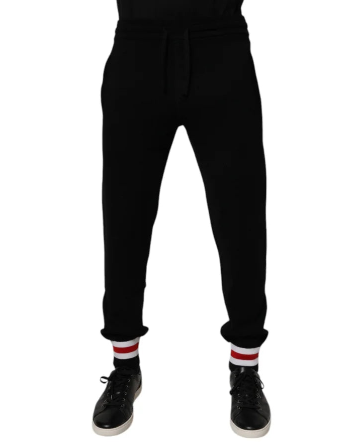 Dolce &amp; Gabbana Black Wool Mid Waist Jogger Sweatpants Pants