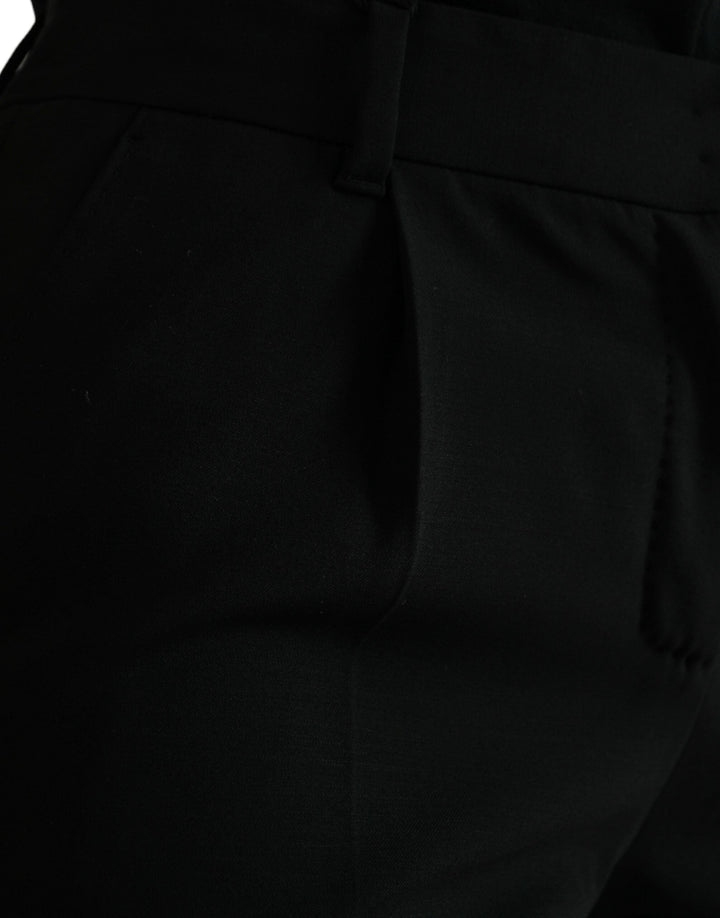 Dolce &amp; Gabbana Black Wool Mid Waist Tapered Pants