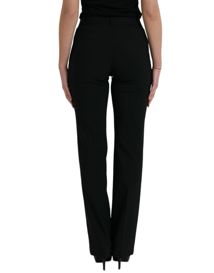 Dolce &amp; Gabbana Black Wool Mid Waist Tapered Pants