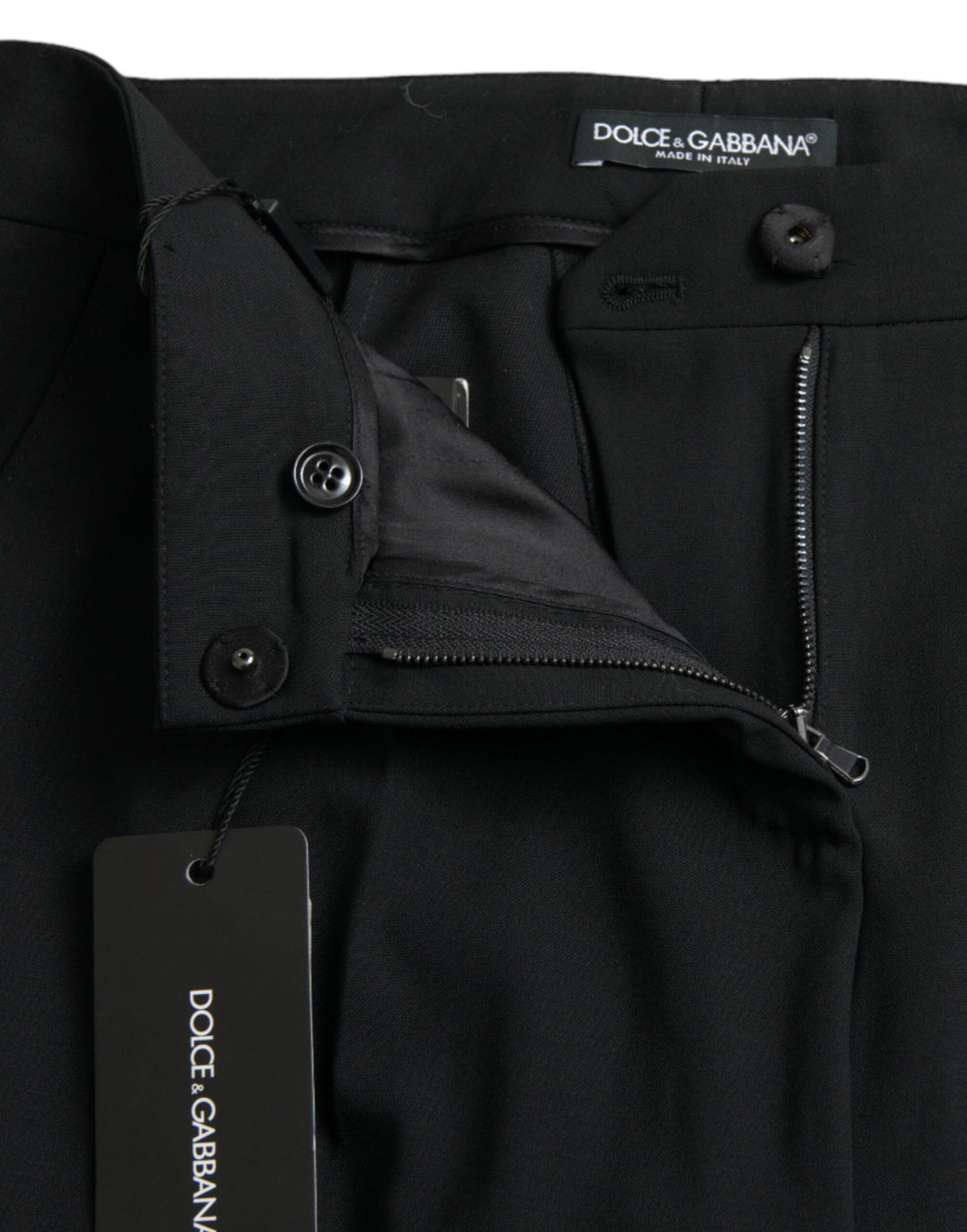 Dolce &amp; Gabbana Black Wool Mid Waist Tapered Pants