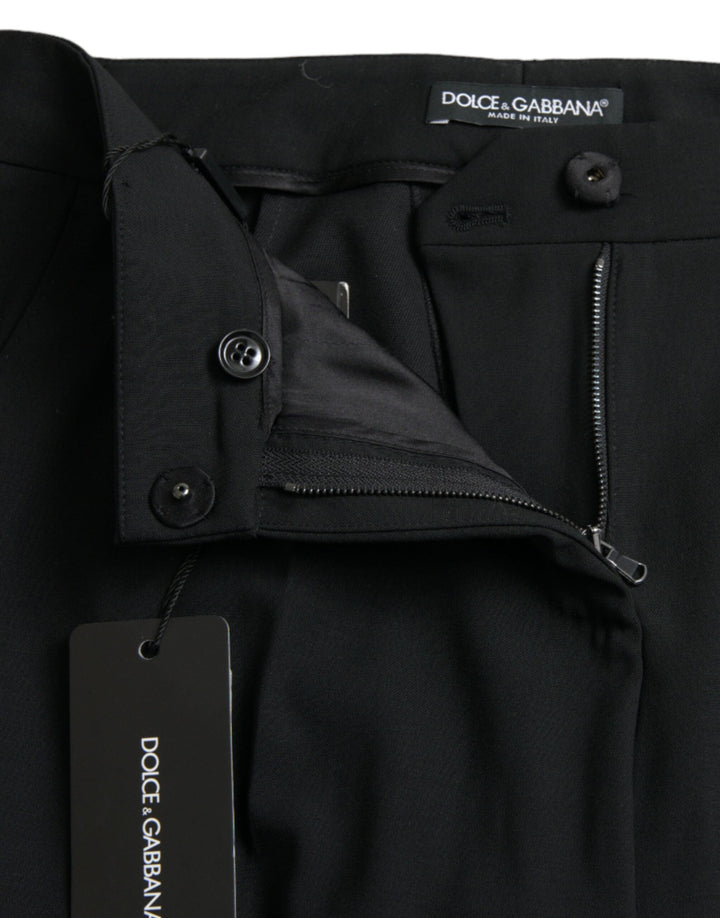 Dolce &amp; Gabbana Black Wool Mid Waist Tapered Pants