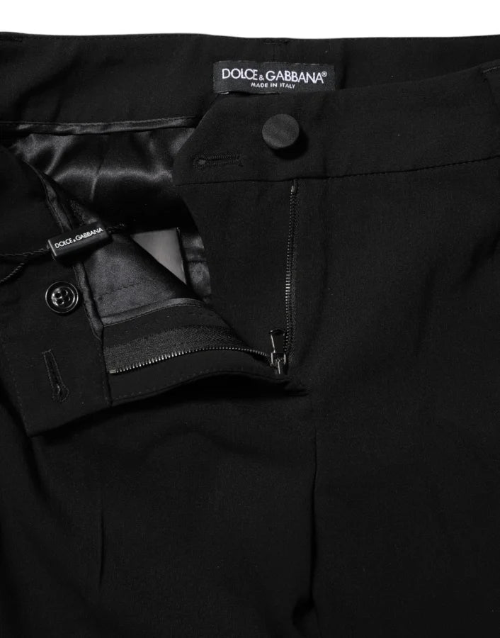 Dolce &amp; Gabbana Black Wool Mid Waisted Tapered Dress Pants
