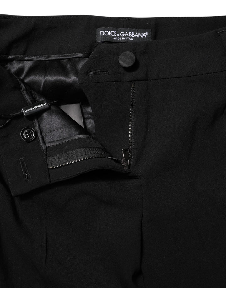 Dolce &amp; Gabbana Black Wool Mid Waisted Tapered Dress Pants