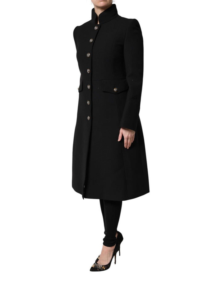 Dolce &amp; Gabbana Trench Coats - Black Wool Single Breasted Coat Jacket