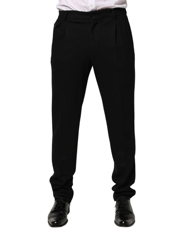 Dolce &amp; Gabbana Black Wool Skinny Men Dress Trouser Pants