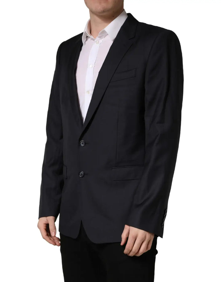 Dolce &amp; Gabbana Black Wool Slim Fit Coat Men Jacket Blazer