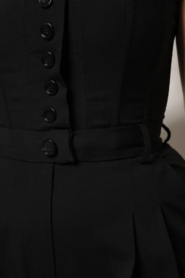Dolce &amp; Gabbana Black Wool Strapless Romper Jumpsuit Dress