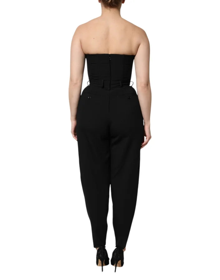 Dolce &amp; Gabbana Black Wool Strapless Romper Jumpsuit Dress