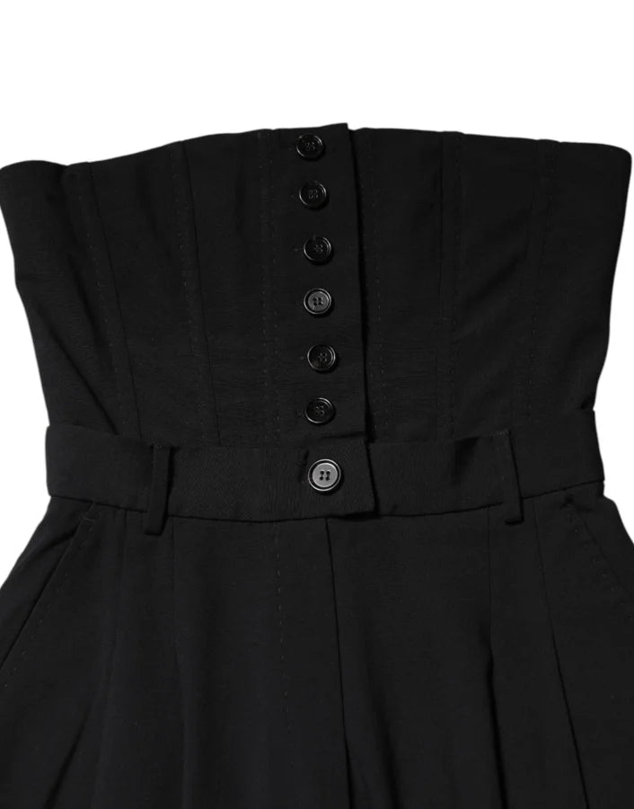 Dolce &amp; Gabbana Black Wool Strapless Romper Jumpsuit Dress