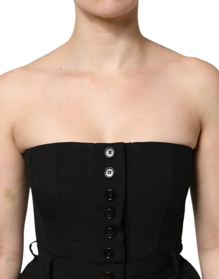 Dolce &amp; Gabbana Black Wool Strapless Romper Jumpsuit Dress