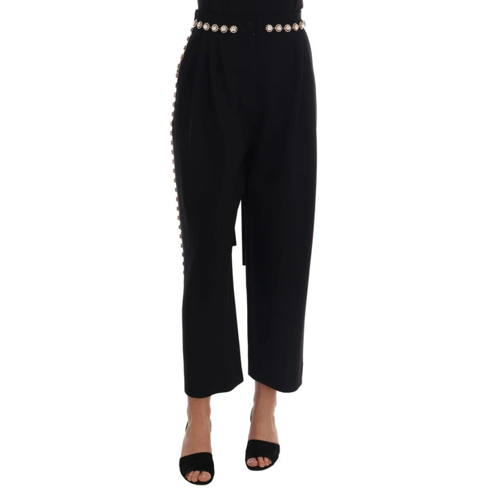 Dolce & Gabbana Black Wool Stretch Crystal Pants