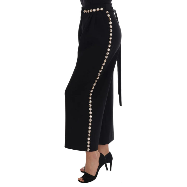 Dolce & Gabbana Black Wool Stretch Crystal Pants