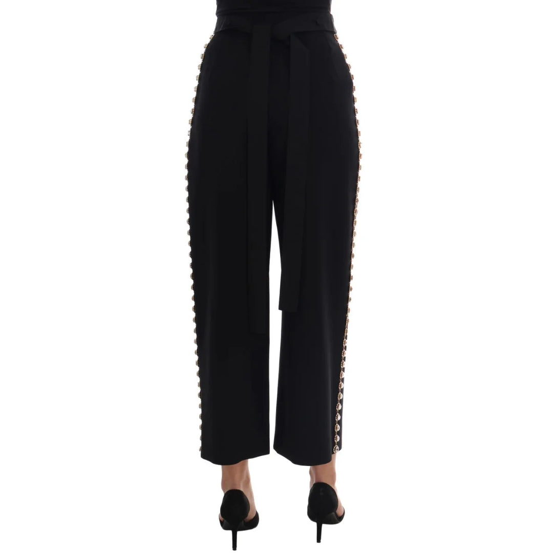 Dolce & Gabbana Black Wool Stretch Crystal Pants