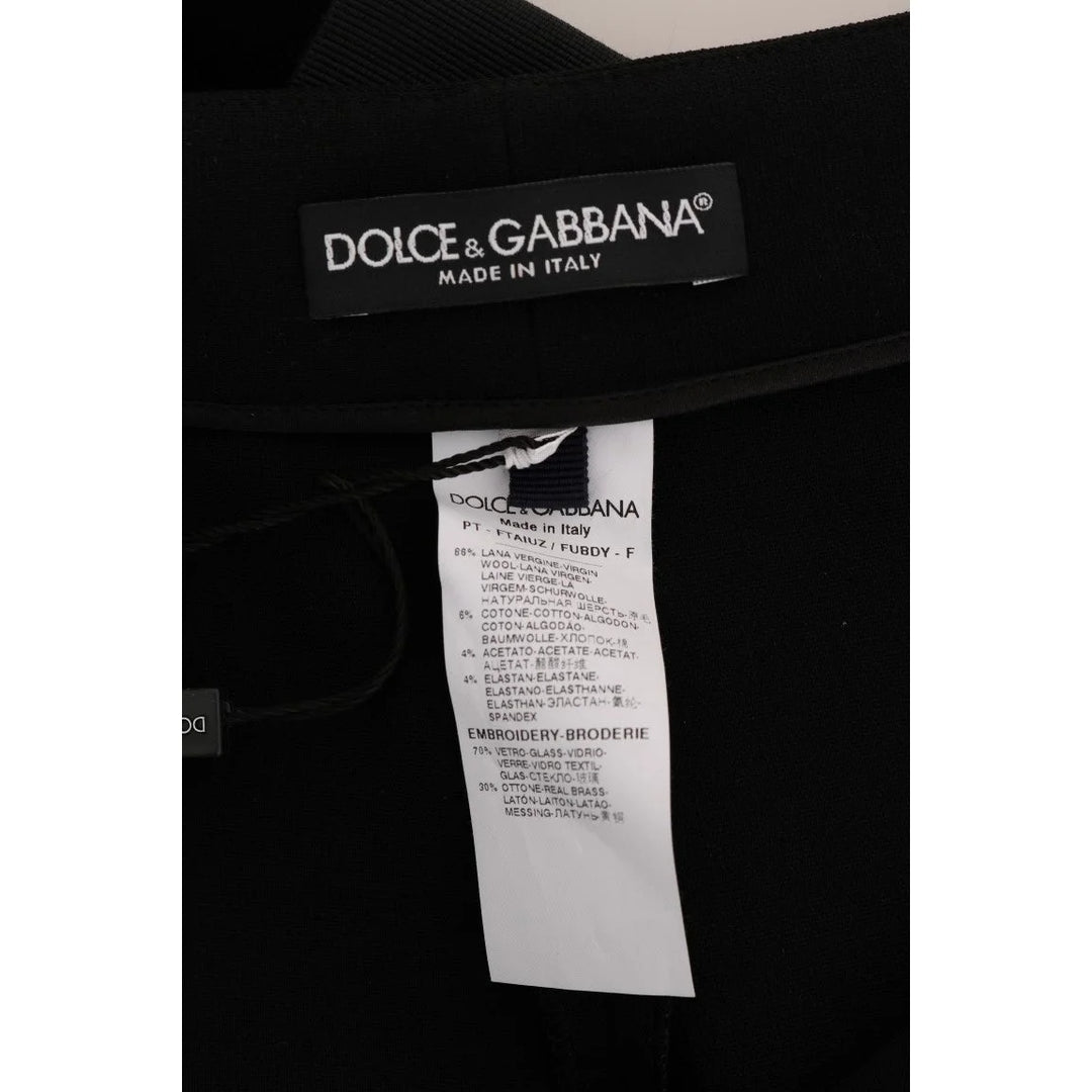 Dolce & Gabbana Black Wool Stretch Crystal Pants