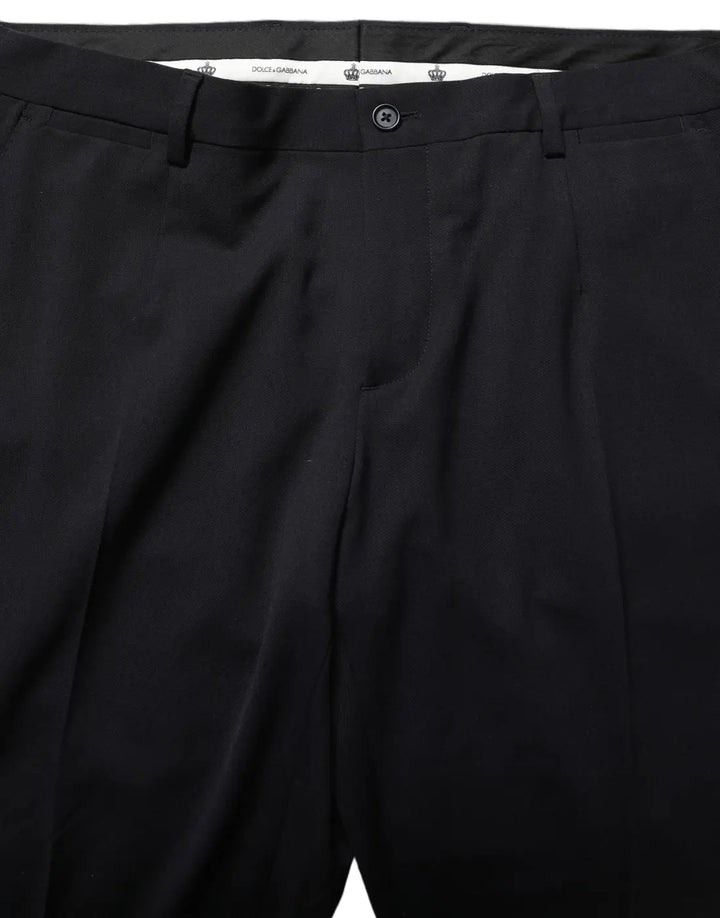 Dolce &amp; Gabbana Black Wool Tapered Leg Dress Trouser Pants