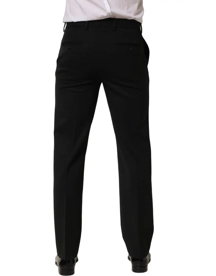 Dolce &amp; Gabbana Black Wool Tapered Men Dress Trouser Pants