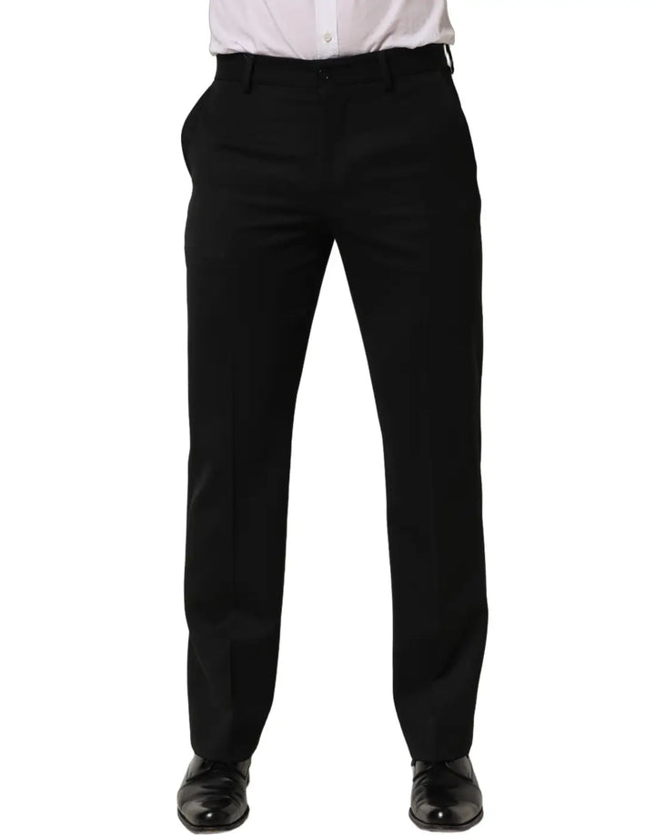 Dolce &amp; Gabbana Black Wool Tapered Men Dress Trouser Pants