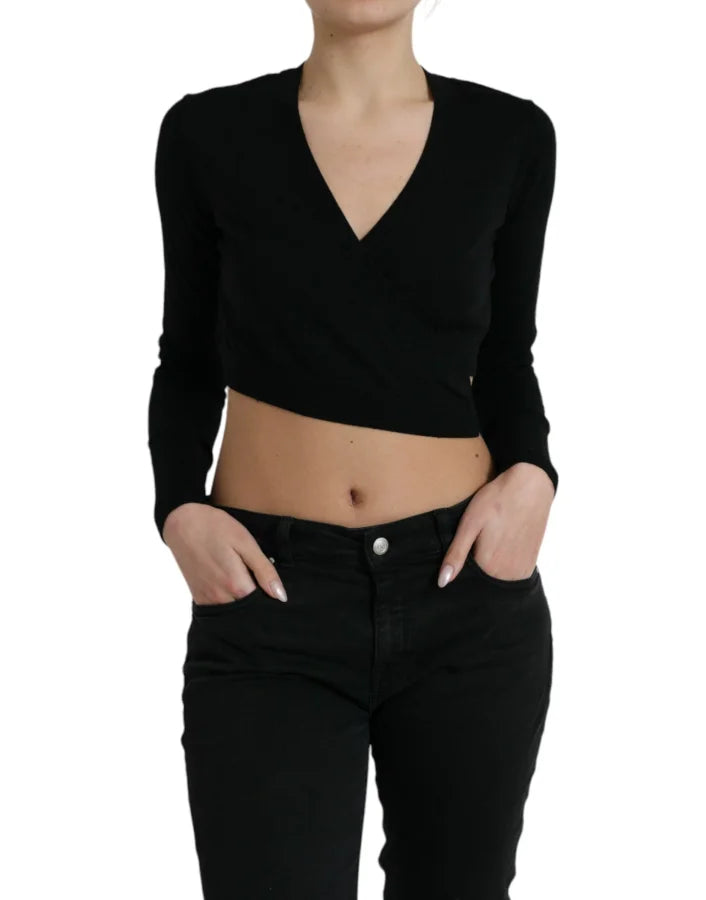 Dolce &amp; Gabbana Black Wool V-neck Crossed Cardigan Sweater