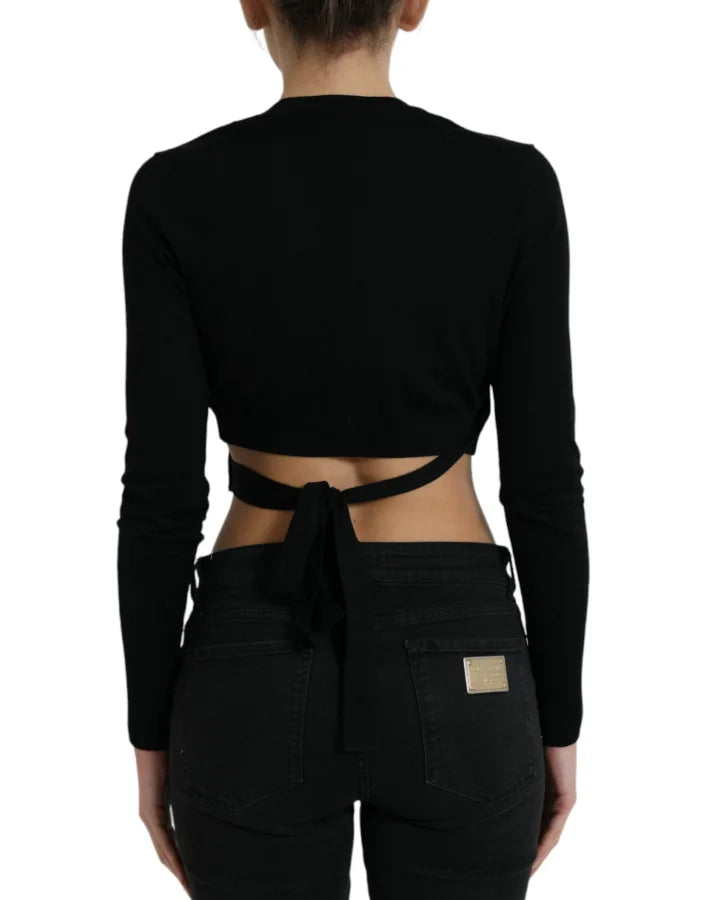 Dolce &amp; Gabbana Black Wool V-neck Crossed Cardigan Sweater