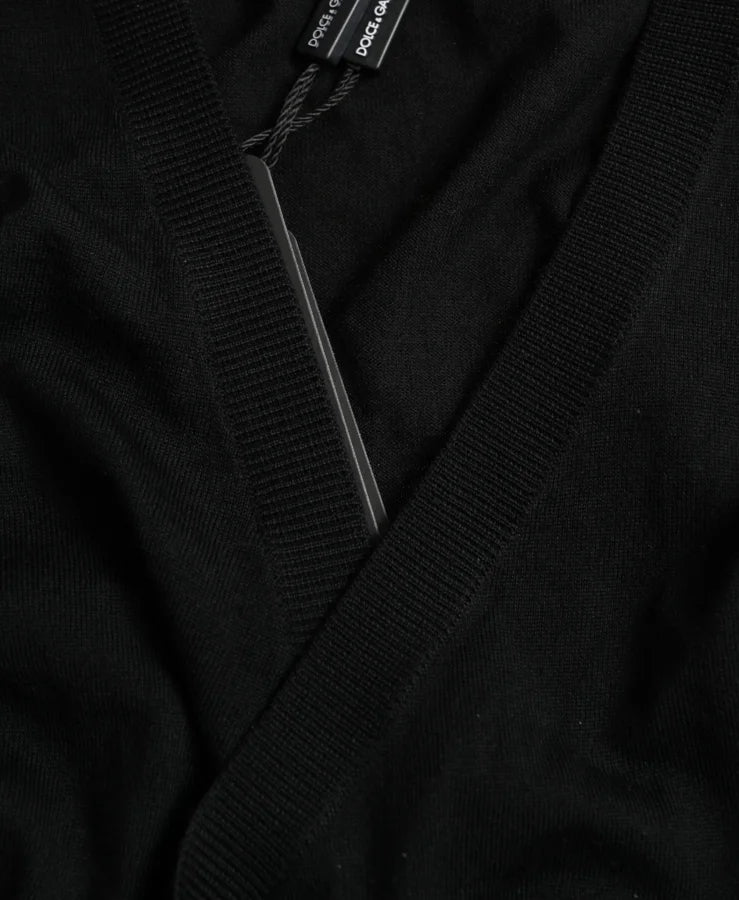 Dolce &amp; Gabbana Black Wool V-neck Crossed Cardigan Sweater