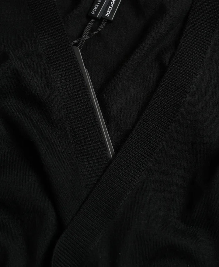 Dolce &amp; Gabbana Black Wool V-neck Crossed Cardigan Sweater