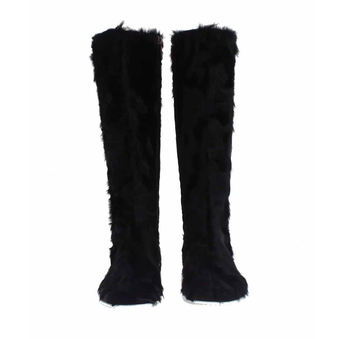 Dolce & Gabbana Black Xiangao Lamb Fur Leather Boots