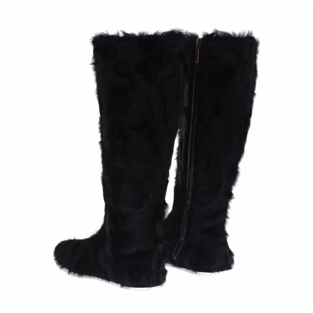 Dolce & Gabbana Black Xiangao Lamb Fur Leather Boots