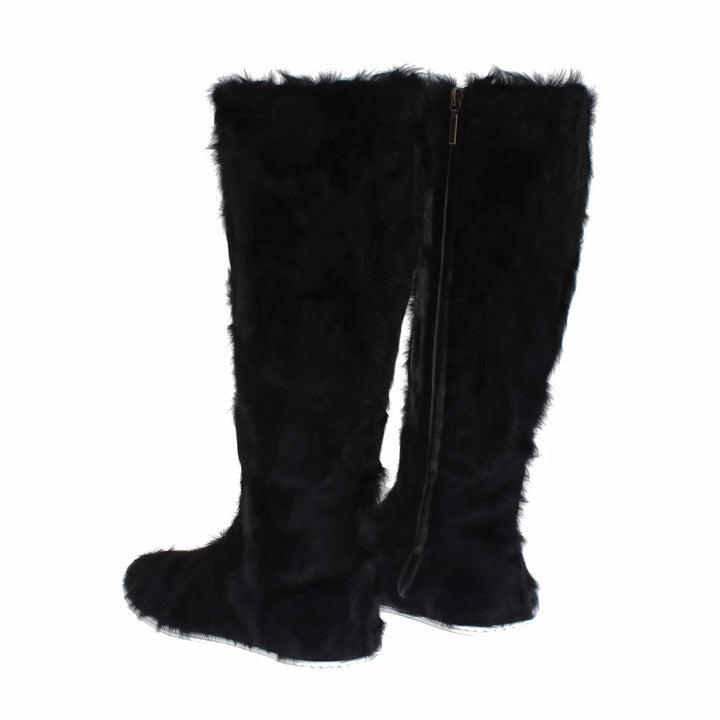 Dolce & Gabbana Black Xiangao Lamb Fur Leather Boots